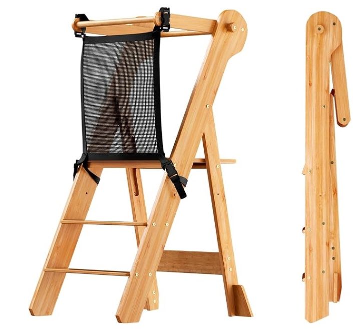 COSYLAND Foldable Toddler Kitchen Stool, Adjustable Height Toddler