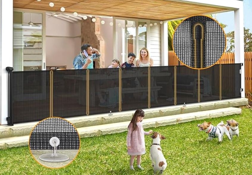 White Retractable Baby Gates Extra Wide 150&#39;&#39; Tall 35&#39;&#39; Retractable Dog Gate for Doorways Safe