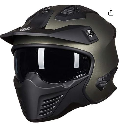 ILM Open Face Motorcycle 3/4 Half Helmet Model 726X (Midnight Green, L)