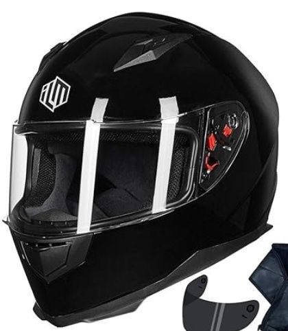 ILM Full Face Motorcycle Street Bike Helmet with 2 Visors DOT Model-313 (L, Gloss Black)