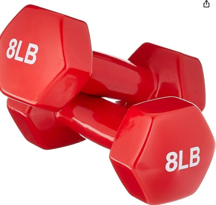Vinyl Coated Dumbbell Hand Weights, 8lbs, Red