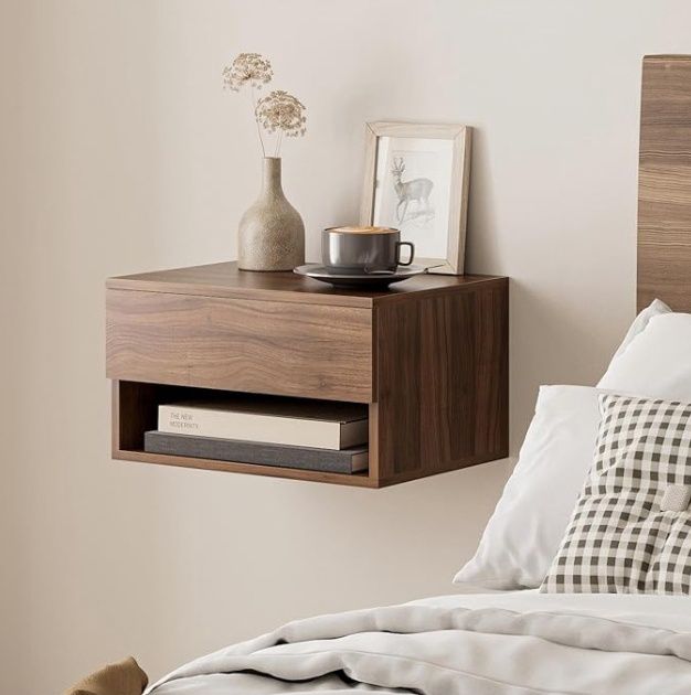 Floating Nightstands, 15 Inch Brown, Easy Install, set of 2