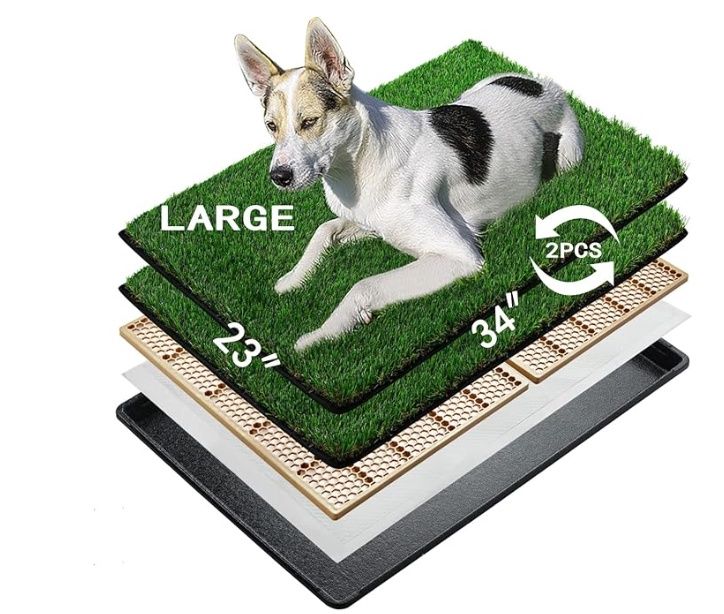 MEEXPAWS Dog Grass Pee Pads with Tray | Large 34×23 in