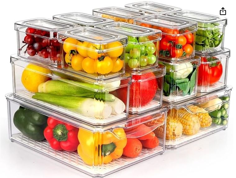 ZIJUND 14-Pack Fridge Organizer, Stackable Refrigerator Bins with Lids