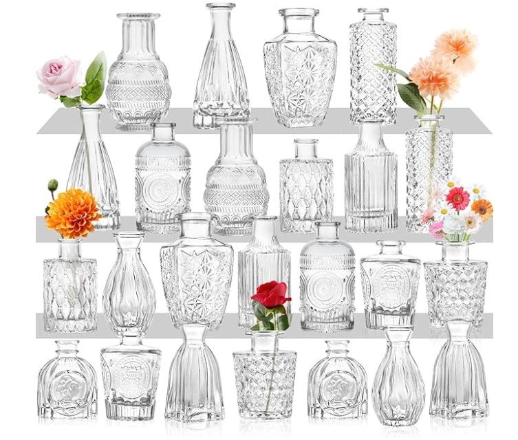 Glass Bud Vase Set of 24- Clear Bud Vases in Bulk