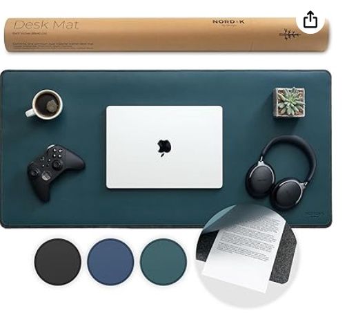 Nordik Felt and Leather Desk Mat Non-Slip - Green - 35 X 17 Inch