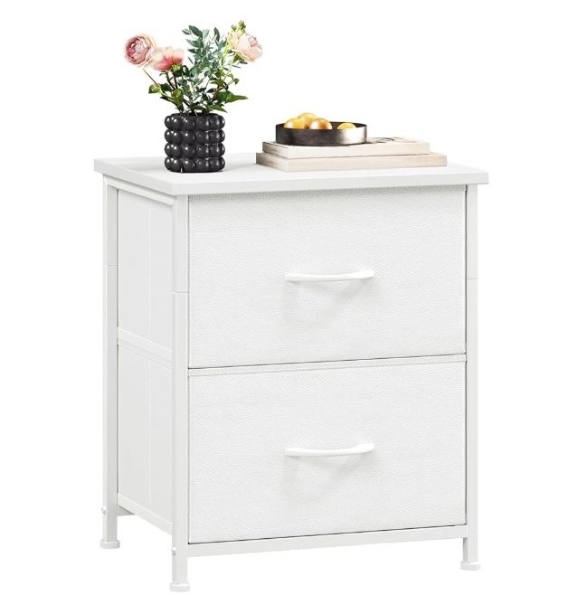 Somdot White Nightstand, Small Dresser for Bedroom with 2 Drawers