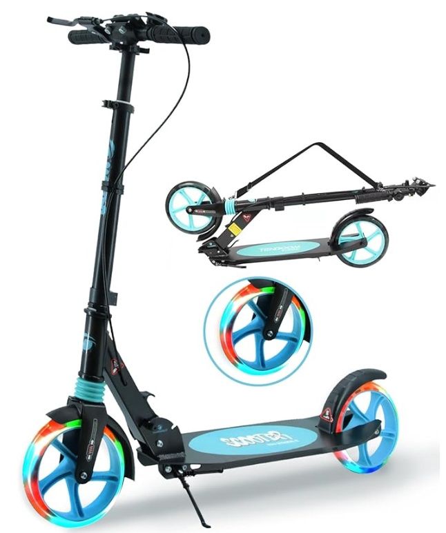 Hyiatyo Scooter for Kids 8-12 Teens &amp; Adults with Handbrake, LED Flashing Wheels,