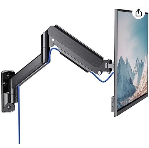 WALI Single Monitor Wall Mount, Gas Spring Monitor Arm for 1 Screen up to 32 inch, 22 lbs