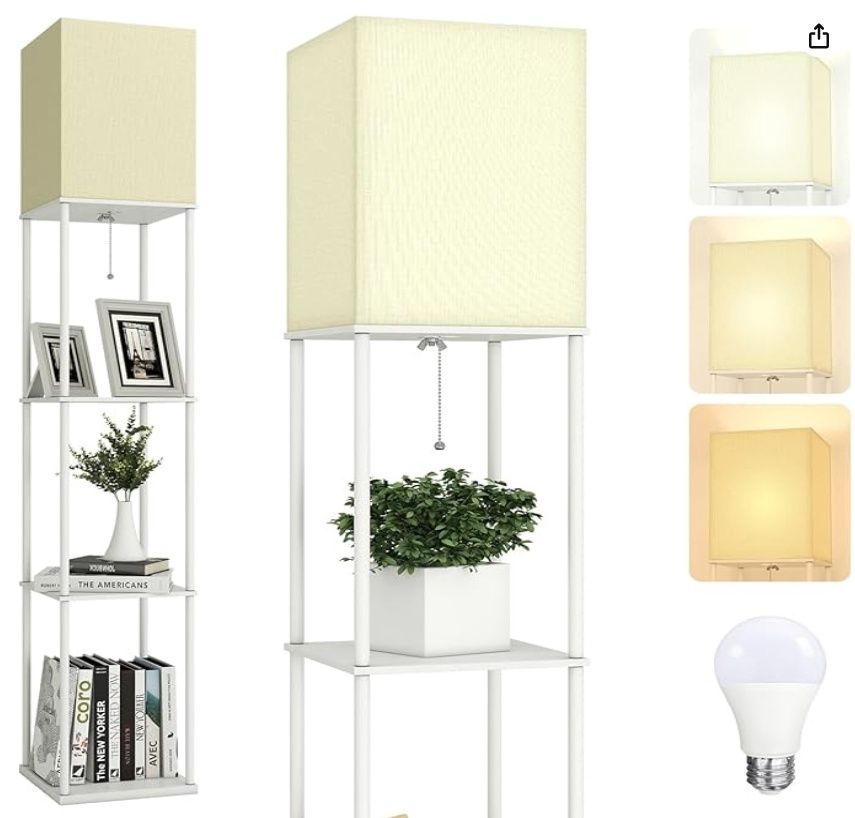TABEVIO Floor Lamp with Shelves-Modern Shelf Floor Lamp with 3 Color Temperature E26