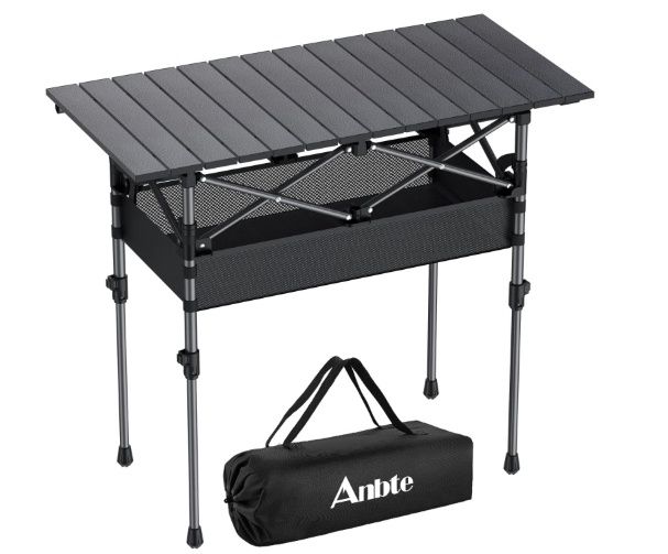 Anbte Folding Camping Table, Aluminum Roll Up Camping Table Adjustable Height