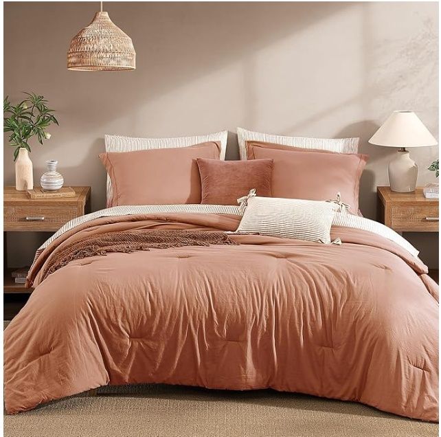 Monbix King Size Comforter Set - 7 Pieces Autumn Leaf Prewashed Bed in a Bag King