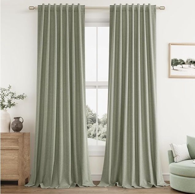 Sage Green Linen Blackout Curtains 96 Inch Tall x 120&quot; Long