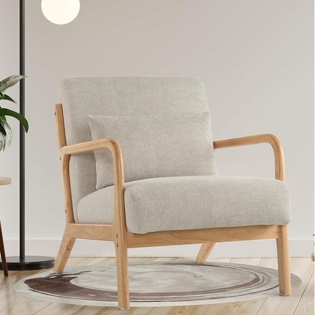 Aunekiv Modern Accent Chair with Pillow, Upholstered Mid-Century Accent Armchair