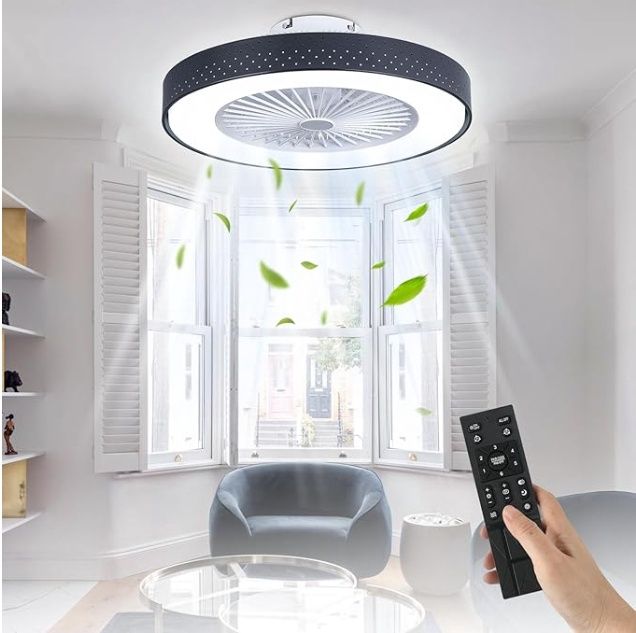 Linboro Ceiling Fans with Lights and Remote, Low Profile Bladeless Ceiling Fan with Light