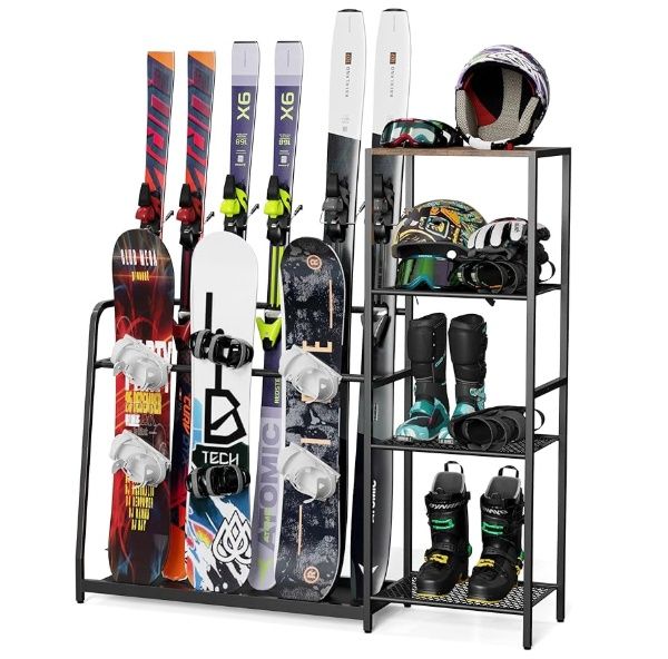 Emfogo Freestanding Snowboard Rack - 4 Pair Ski, 3 Pack Snowboard