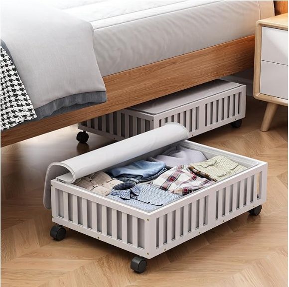 Bamboo Under Bed Storage Containers with Wheels, 2 Pack