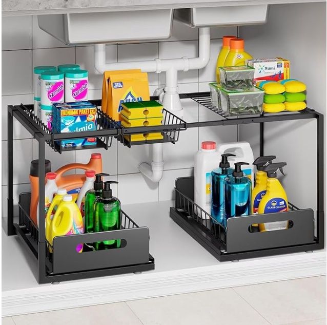 Combo Under Sink Organizer for Bathroom &amp; Kitchen | 2-Tier Pullout Drawers