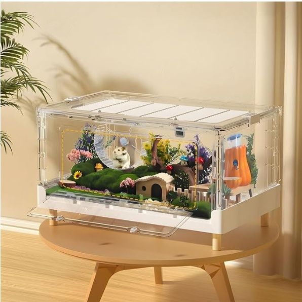 ASDJAKZP Hamster Cage, Acrylic Guinea Pig Cages, Foldable Small Animal Habitats
