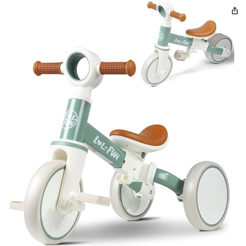LOL-FUN 4 in 1 Toddler Balance Bike for 1-4 Years Old Boys Girls Gift, 3 Wheel Baby Bicycle