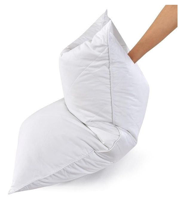 2 Pack White Goose Feather Bed Pillow - Soft 600 Thread Count 100% Cotton