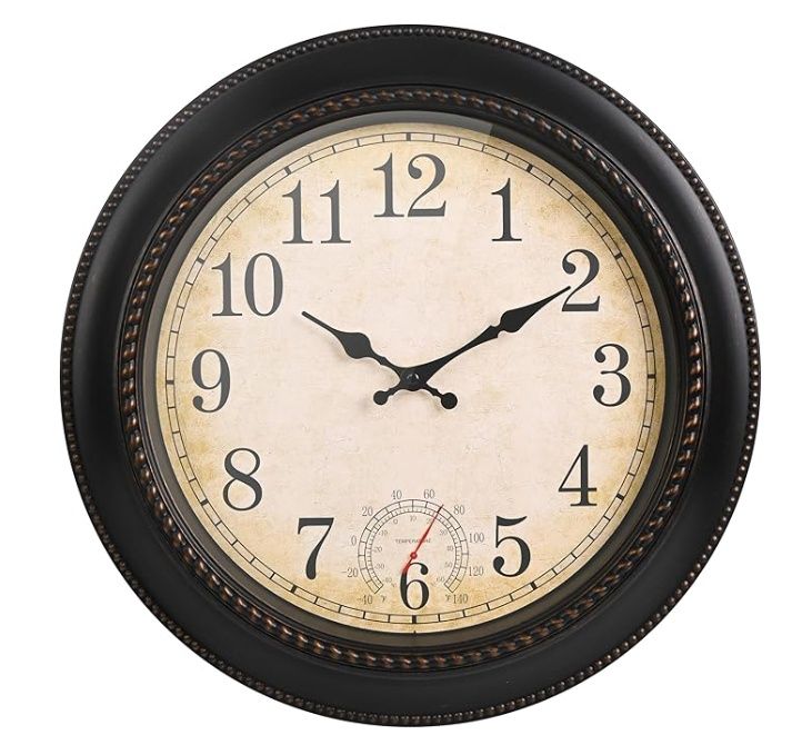 Outdoor Clock 18 Inch Large Wall Clocks with Thermometer for Living Room