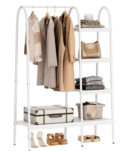 soges Free-Standing Garment Racks Metal Clothing Rack with Storage Shelvels