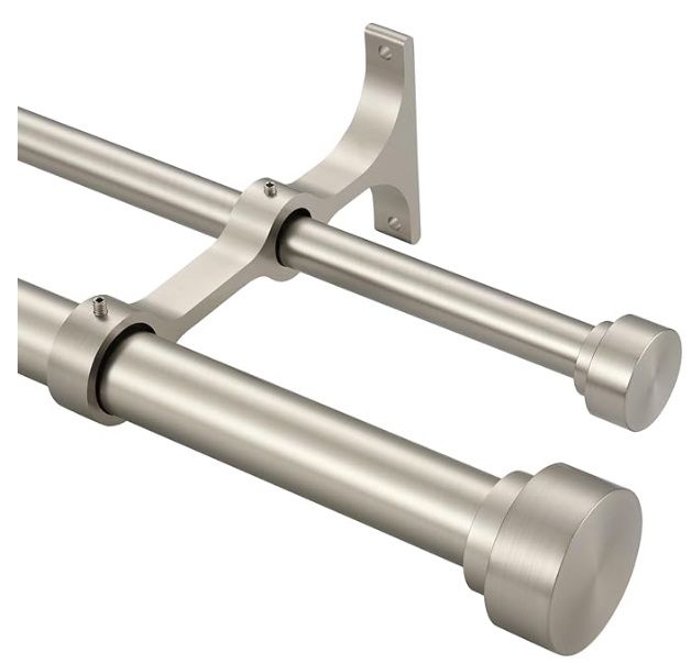 Heavy Duty Double Curtain Rods with Cylindrical Cap Finials - 72 to 144” Telescoping Rods