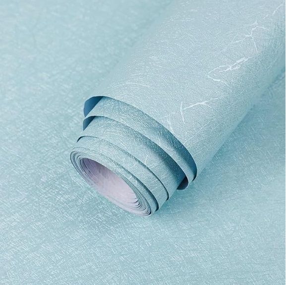 Silk Wallpaper Peel and Stick, Contact Paper Self Adhesive Vinyl Wrap 15.75&quot;×118&quot;, Colour: Light Blue