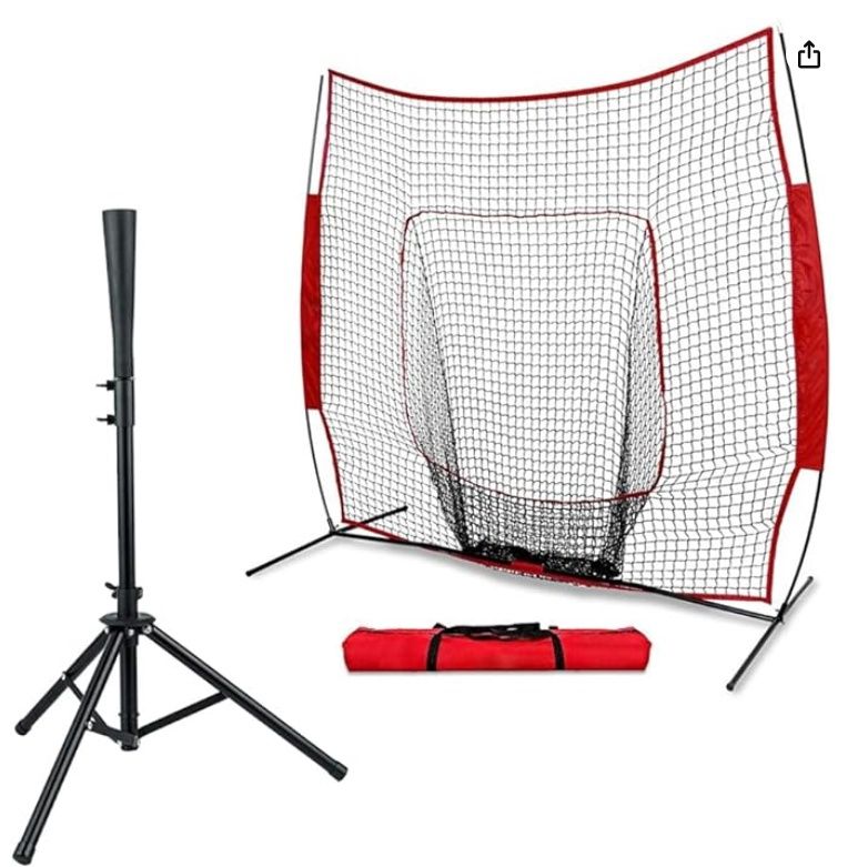 Baseball Practice Net with Batting Tee, FOME 7x7ft Softball Practice Net
