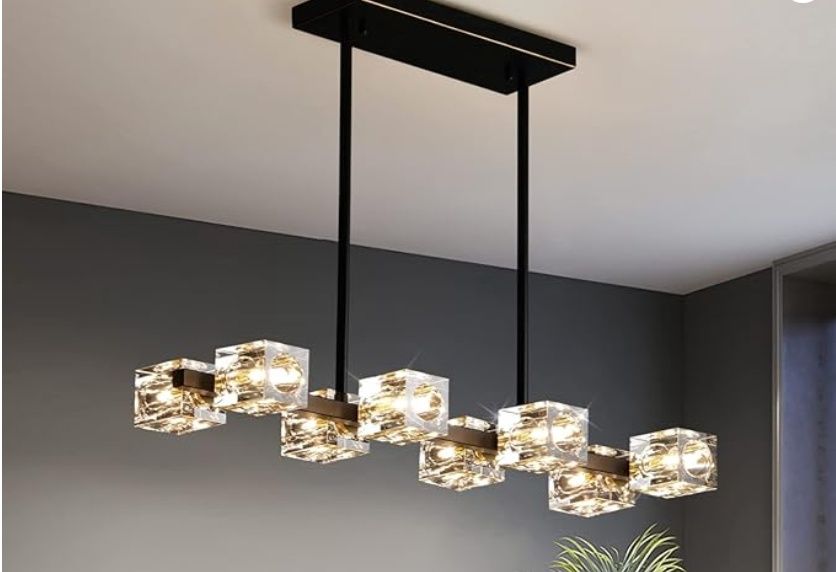 Modern Crystal Chandelier, Black and Gold 8-Light Sputnik Chandelier with K9 Crystal Shades