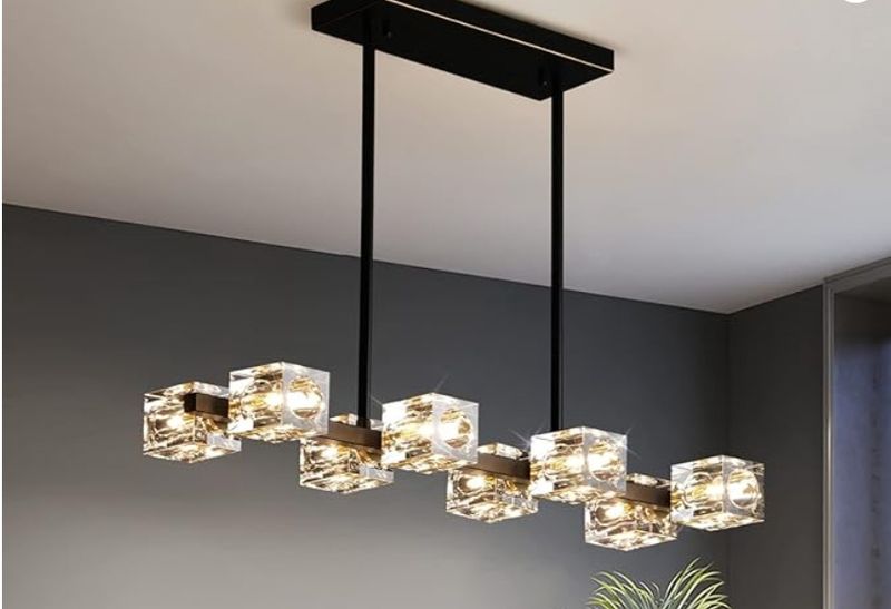Modern Crystal Chandelier, Black and Gold 8-Light Sputnik Chandelier with K9 Crystal Shades