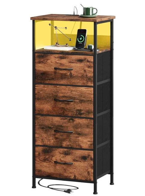 Somdot 4 Drawers Dresser with Charging Station and LED Light for Bedroom