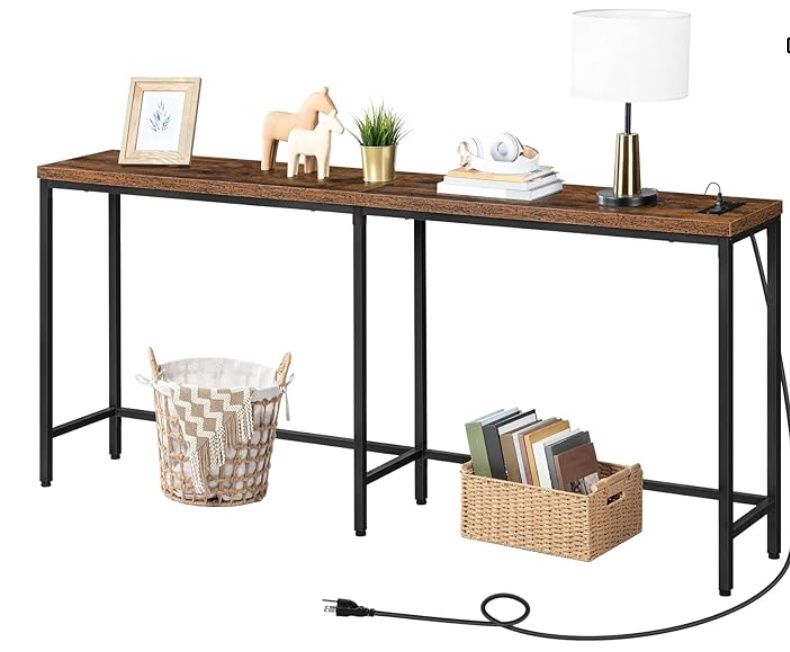 HOOBRO 180 cm Console Table with 2 Power Outlets and 2 USB Ports