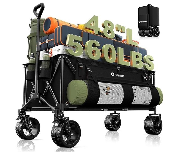 Extra Large Wagons Carts Foldable, 300L Capacity Collapsible Wagon with Big All-Terrain Wheels