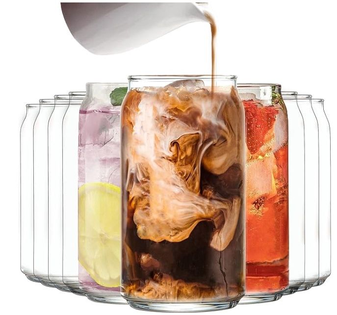 Drinking Glasses Set of 10 - Can Shaped Beer Glasses, 16oz Iced Tea Ice Coffee Glasses