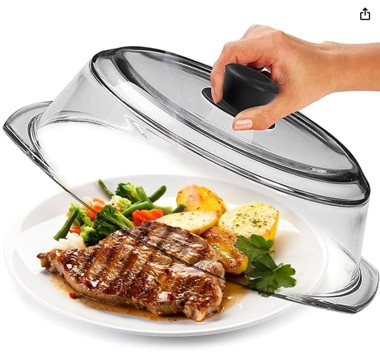 Le&#39;raze Tall Microwave Glass Plate Cover - Splatter Guard Lid with Easy Grip Silicone