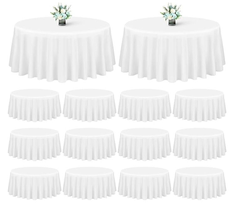 Showgeous 12 Pack White Round Tablecloth 90 Inch Washable Polyester Tablecloths
