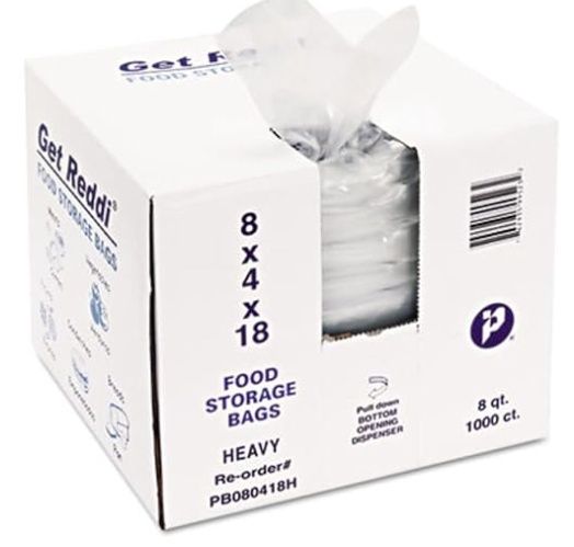 Get Reddi Food &amp; Utility Poly Bag, 8&quot; x 4&quot; x 18&quot;, 8-Quart, 1.00 Mil, Clear, 1000 Bags