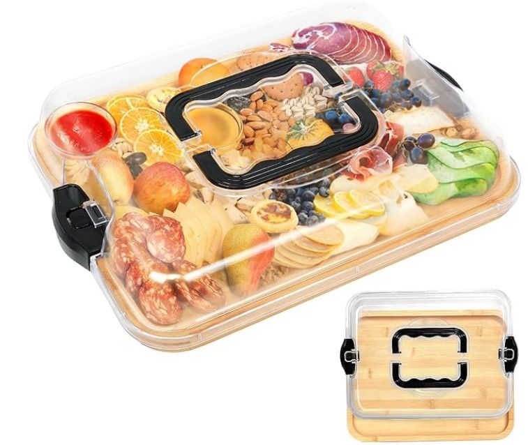 Bamboo Charcuterie Board with Lid &amp; Carry Handle