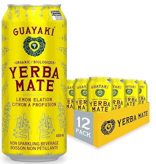 Guayaki Yerba Mate Tea Canned Beverage, Lemon Elation Flavor, 458 mL (Pack of 12