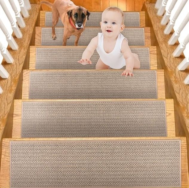 Stair Treads Non Slip Indoor, 15 Packs Linen Self Adhesive Stairway