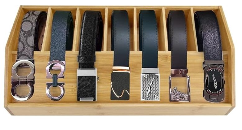 Belt Organizer 7 Slots Belt Organizers Belts Storage Box Display Box Bamboo