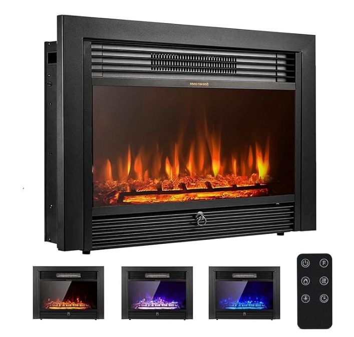 YODOLLA 28.5&quot; Electric Fireplace Insert, Wall Recessed/Mounted or Freestanding Heater
