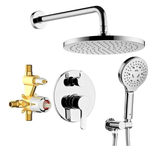 Polished Chrome Shower Faucet Set, Wall Mount Rain Shower System 10 Inches