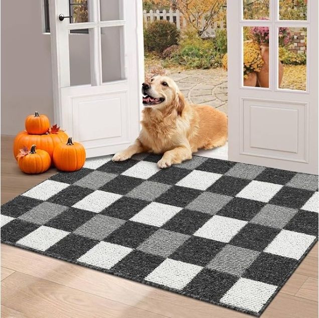 HEBE Extra Large Indoor Outdoor Doormat 32&quot;x 48&quot; Washable Checked Rugs
