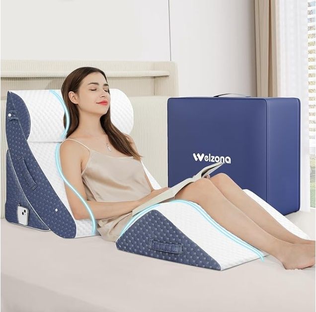 4Pcs Orthopedic Bed Wedge Pillow Set for Post Surgery, Gel-Infused Memory Foam