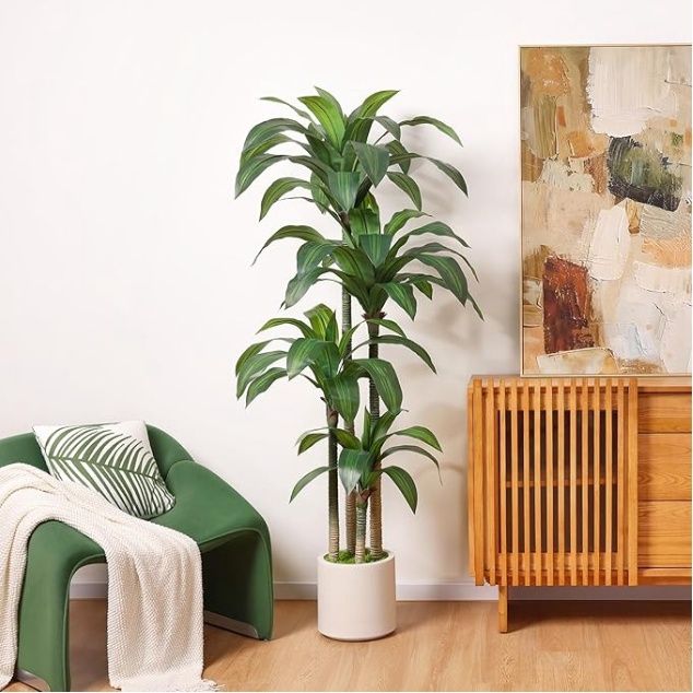 Artificial Dracaena Tree 6ft, Tall Fake Dracaena Plants with White Planter