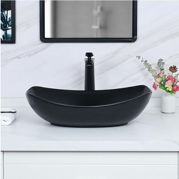 Davivy 22&quot; x 15.7&#39;&#39; Large Matte Black Oval Vessel Sink with Pop Up Drain