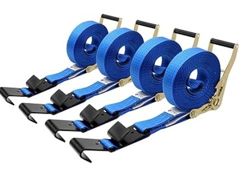 4Pack 2in 30ft Ratchet Strap Flat Hook Blue Heavy Duty Flatbed Straps for Trailer Tie Down